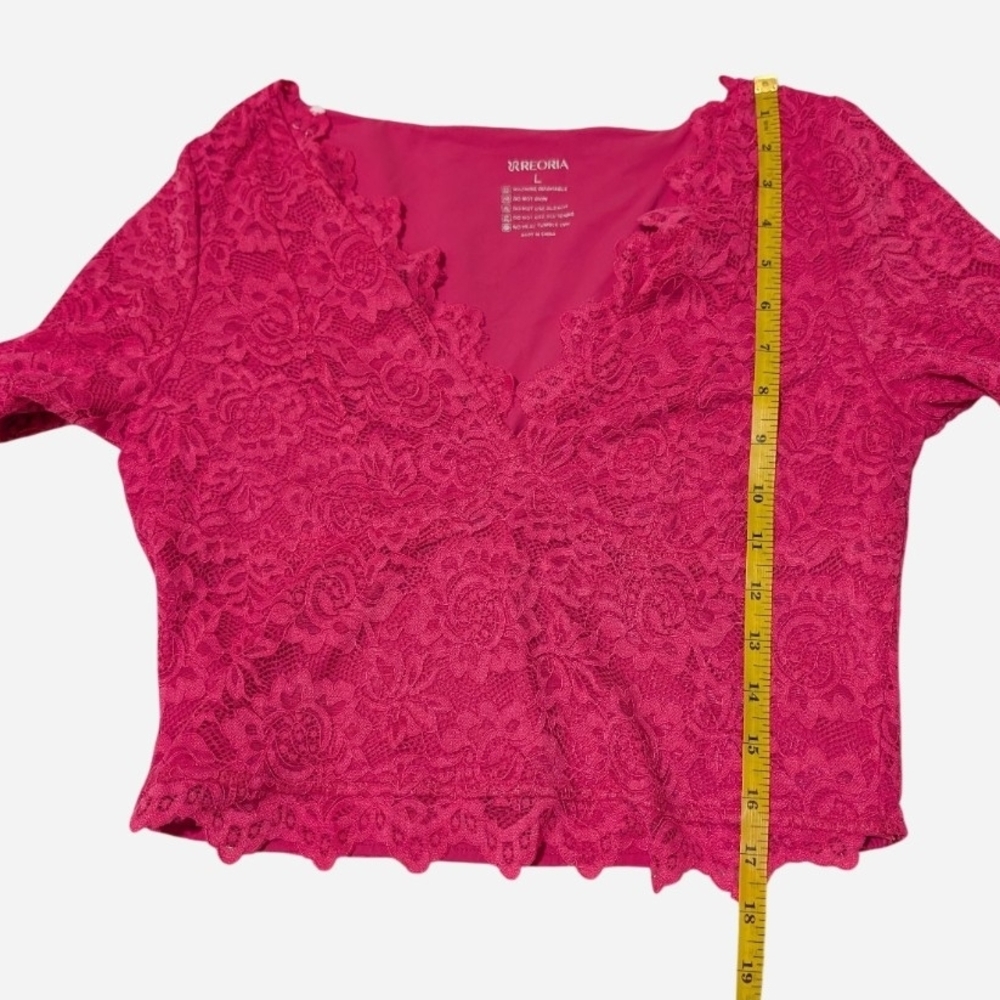 ReoRia Fuchsia Lace V-Neck Top - Picture 6 of 7